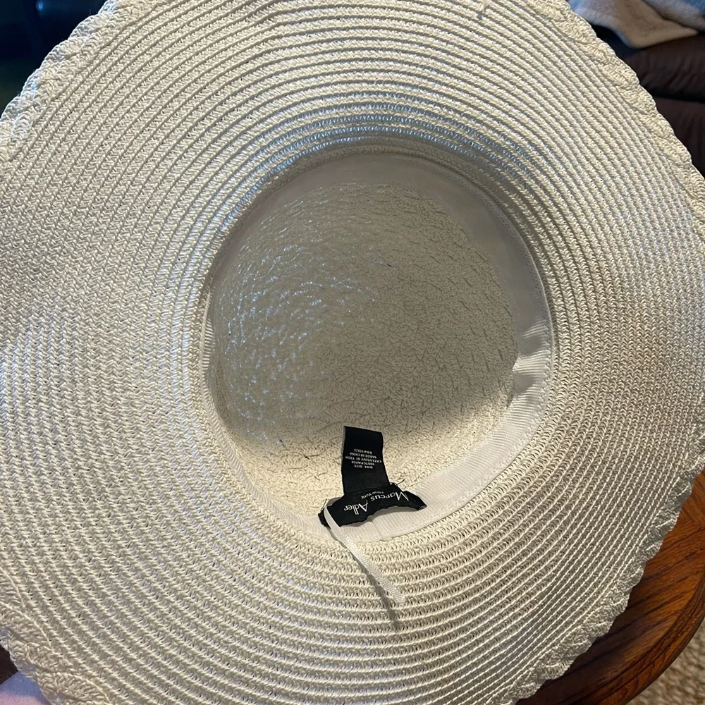 Marcus Adler White Packable Floppy Sun Hat Beach Scarf Trim Wide Brim One Size